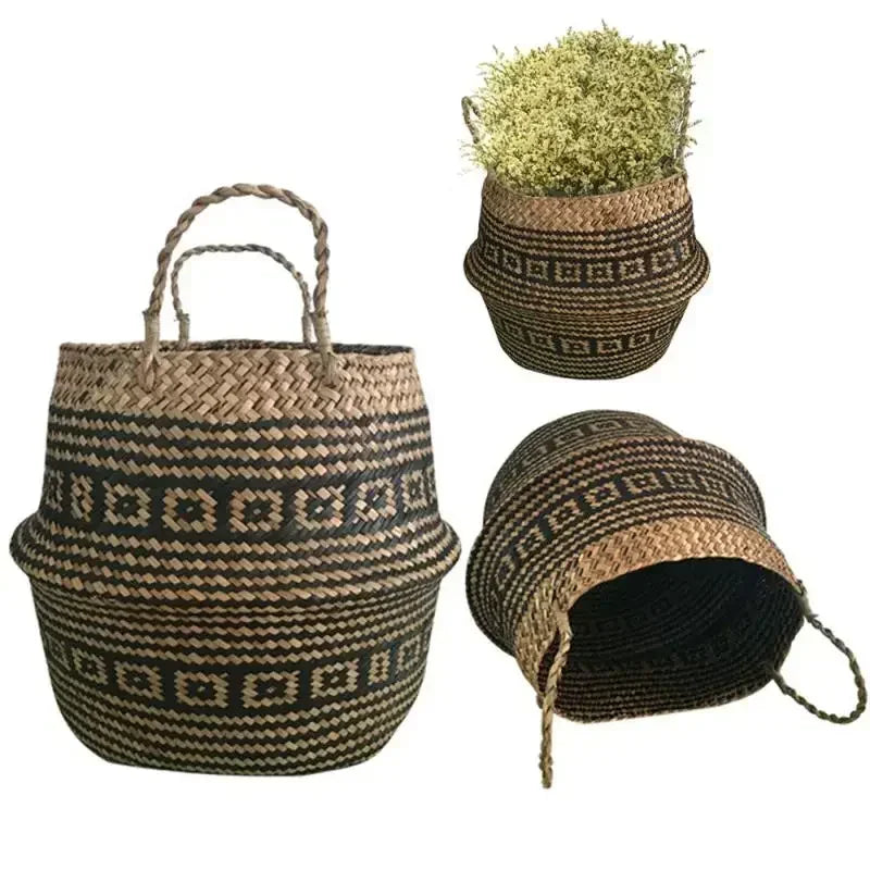 NNEOBA Foldable Handmade Rattan Woven Storage Basket-1