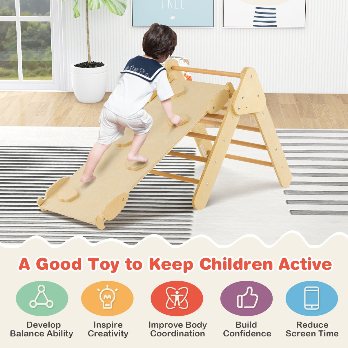 NNECW 7-in-1 Wood Triangle Climbing Toys for Toddlers 1+ Years Old-2