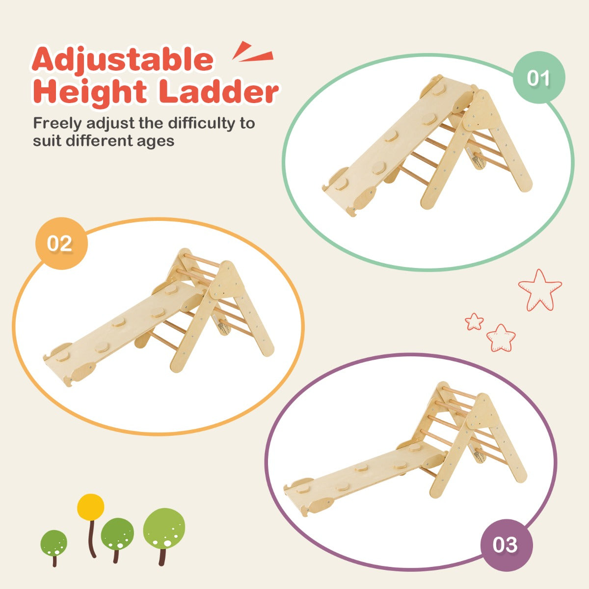 NNECW 7-in-1 Wood Triangle Climbing Toys for Toddlers 1+ Years Old-4