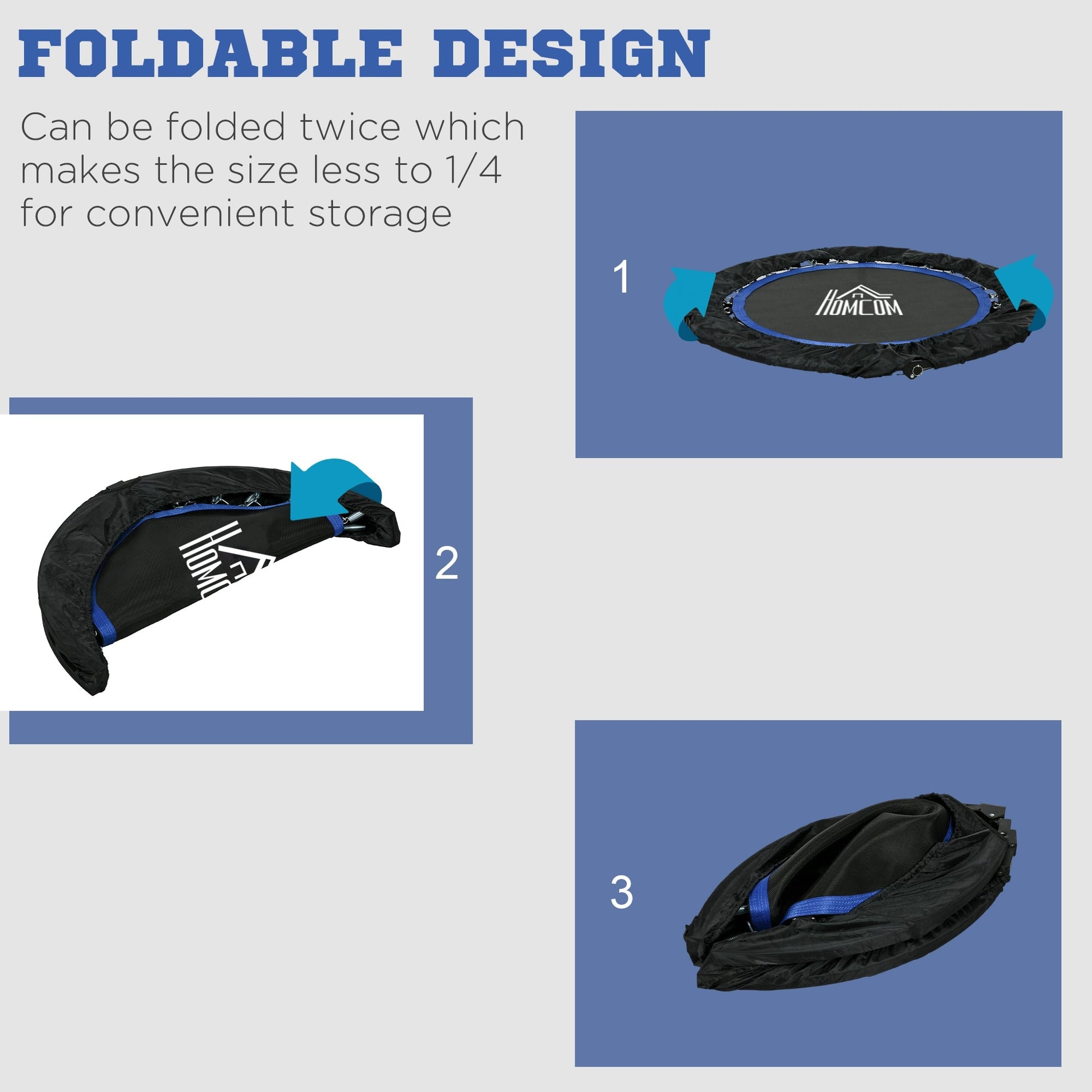 40" Foldable Mini Fitness Trampoline, with Adjustable Foam Handle, Blue-4