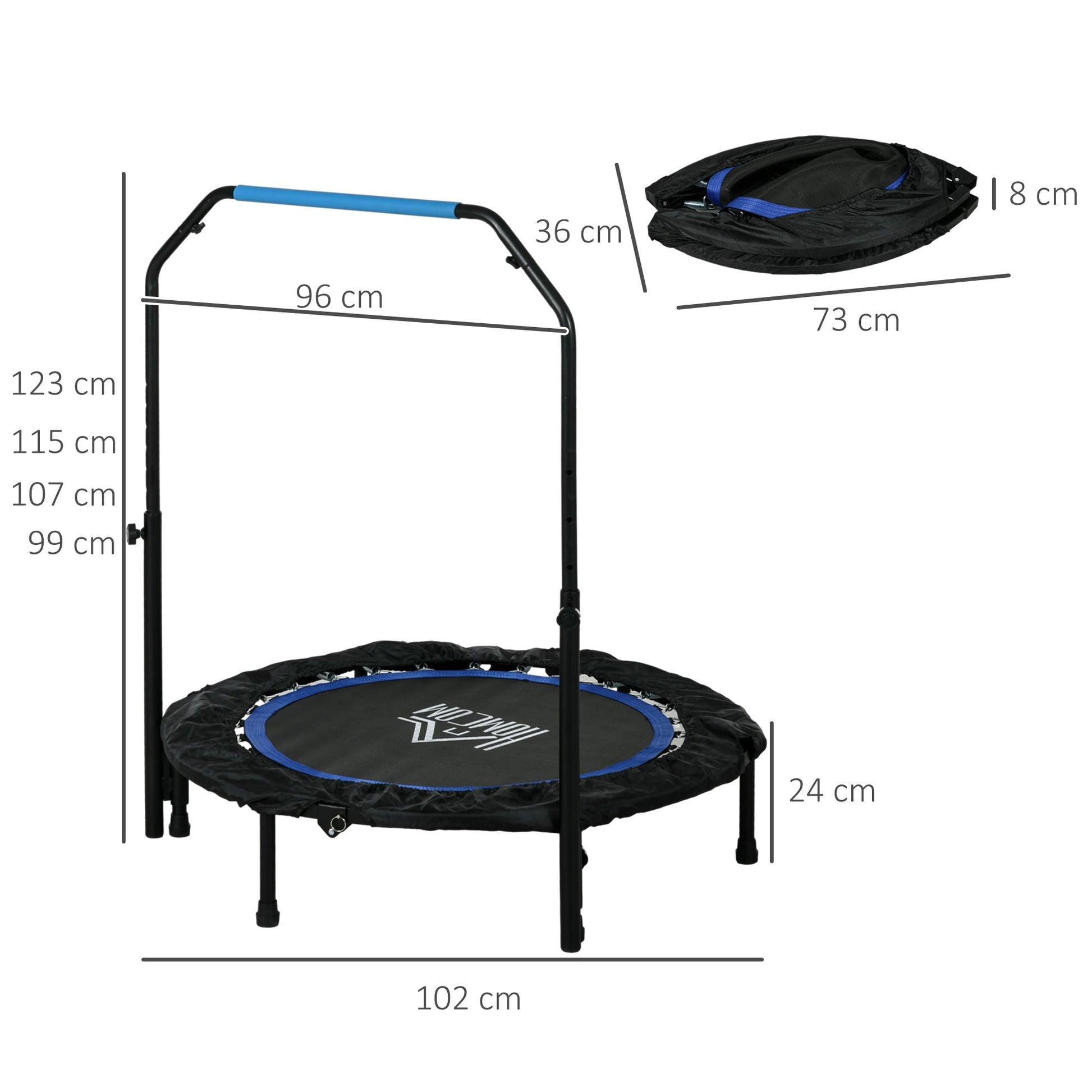 40" Foldable Mini Fitness Trampoline, with Adjustable Foam Handle, Blue-2