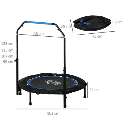 40" Foldable Mini Fitness Trampoline, with Adjustable Foam Handle, Blue-2