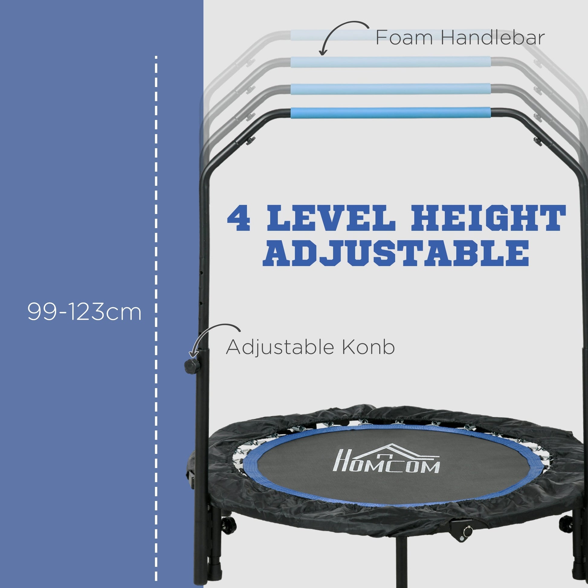 40" Foldable Mini Fitness Trampoline, with Adjustable Foam Handle, Blue-3